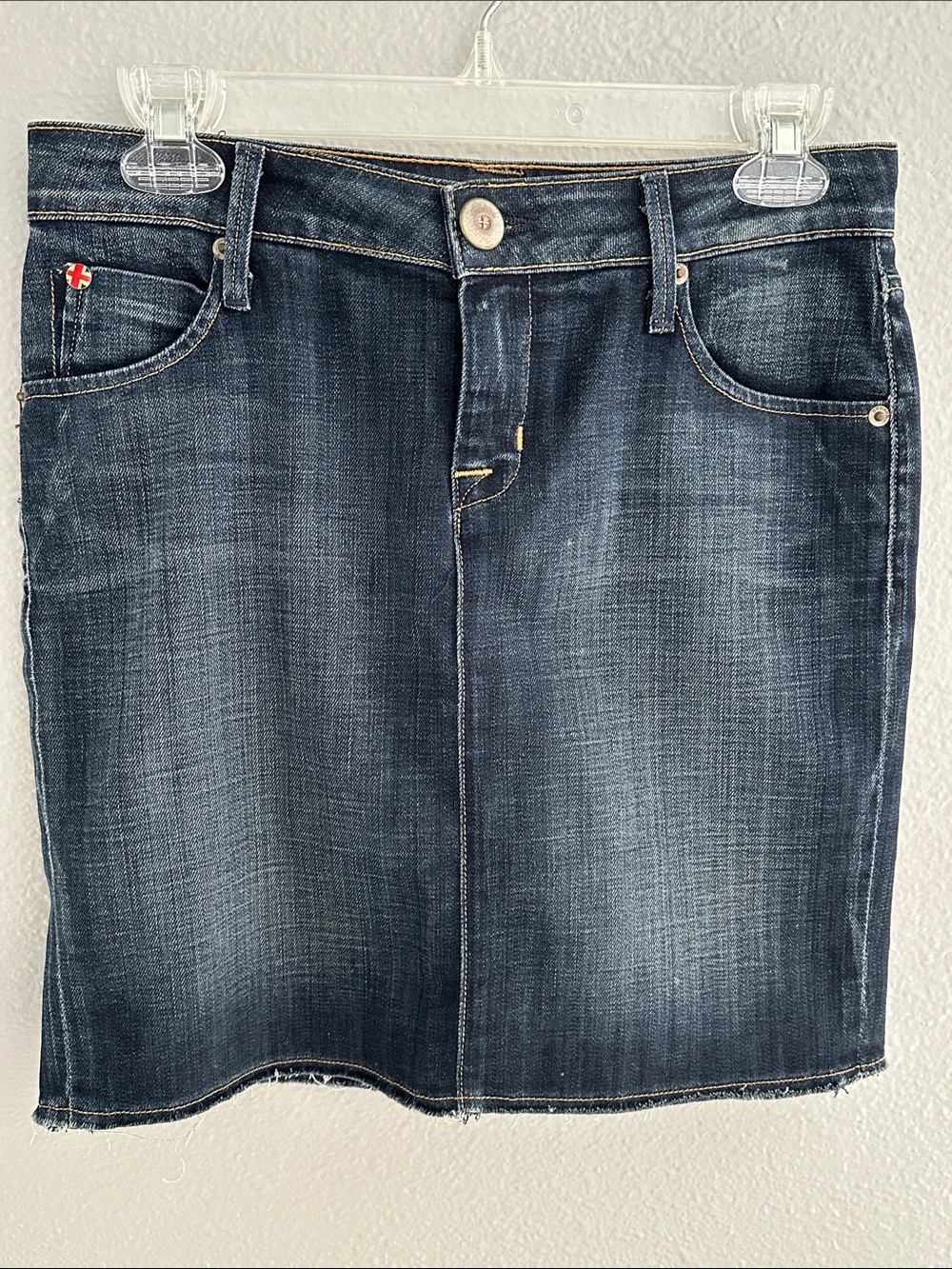 Hudson Jeans Dark Blue Denim Skirt with Brass Button. Size S.